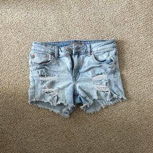 Distressed Light Blue Denim Shorts